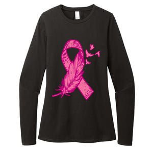 Pink Ribbon Feather Bird Cute Breast Cancer Awareness Meaningful Gift Womens CVC Long Sleeve Shirt