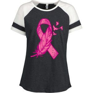 Pink Ribbon Feather Bird Cute Breast Cancer Awareness Meaningful Gift Enza Ladies Jersey Colorblock Tee