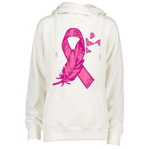 Pink Ribbon Feather Bird Cute Breast Cancer Awareness Meaningful Gift Womens Funnel Neck Pullover Hood