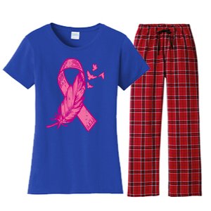 Pink Ribbon Feather Bird Cute Breast Cancer Awareness Meaningful Gift Women's Flannel Pajama Set