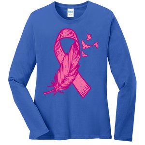 Pink Ribbon Feather Bird Cute Breast Cancer Awareness Meaningful Gift Ladies Long Sleeve Shirt