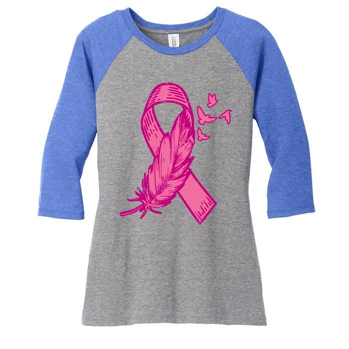 Pink Ribbon Feather Bird Cute Breast Cancer Awareness Meaningful Gift Women's Tri-Blend 3/4-Sleeve Raglan Shirt