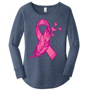 Pink Ribbon Feather Bird Cute Breast Cancer Awareness Meaningful Gift Women's Perfect Tri Tunic Long Sleeve Shirt