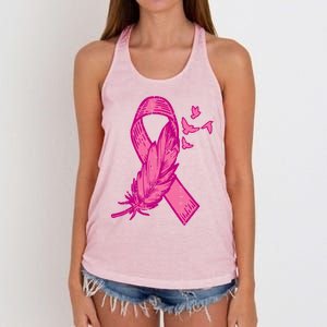 Pink Ribbon Feather Bird Cute Breast Cancer Awareness Meaningful Gift Women's Knotted Racerback Tank