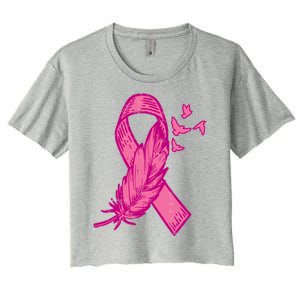 Pink Ribbon Feather Bird Cute Breast Cancer Awareness Meaningful Gift Women's Crop Top Tee