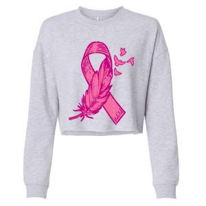 Pink Ribbon Feather Bird Cute Breast Cancer Awareness Meaningful Gift Cropped Pullover Crew