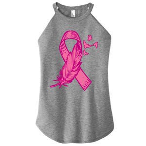 Pink Ribbon Feather Bird Cute Breast Cancer Awareness Meaningful Gift Women's Perfect Tri Rocker Tank