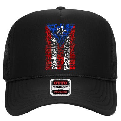 Puerto Rican Flag Towns And Cities Of Puerto Rico High Crown Mesh Back Trucker Hat