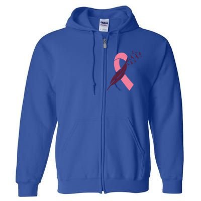 Pink Ribbon Feather Birds Breast Cancer October Gift Full Zip Hoodie