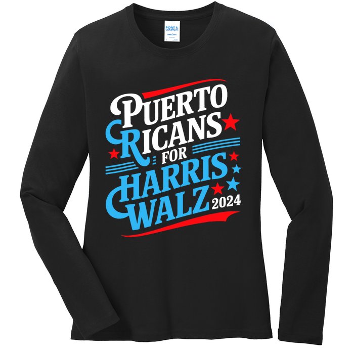 Puerto Ricans For Harris Walz Presidential Election 2024 Ladies Long Sleeve Shirt