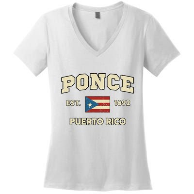 Puerto Rico Flag Hispanic Heritage Month Ponce Boricua Rican Women's V-Neck T-Shirt