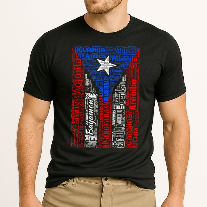 Puerto Rican Flag With Towns And Cities Of Puerto Rico Cooling Performance Crew T-Shirt