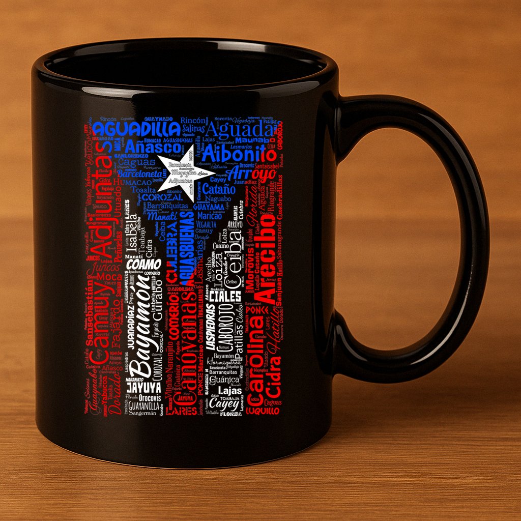 Puerto Rican Flag With Towns And Cities Of Puerto Rico 11oz C Handle Ceramic Mug
