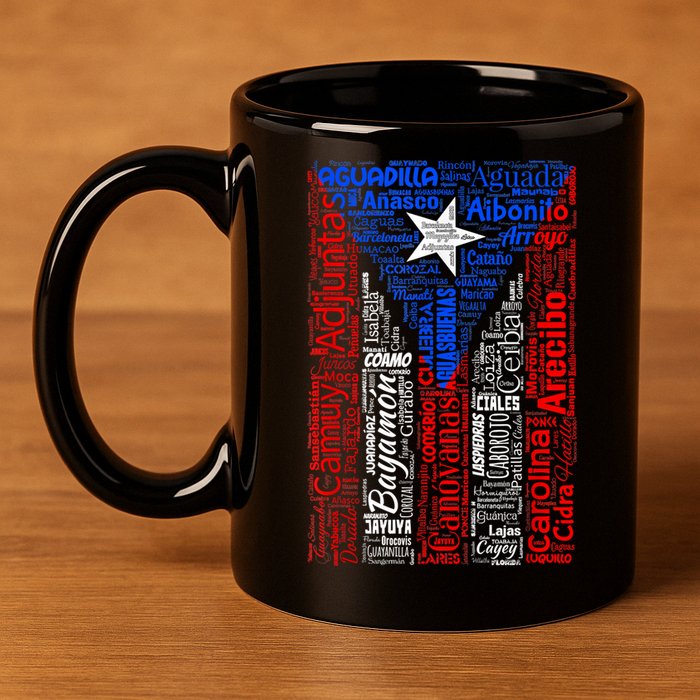 Puerto Rican Flag With Towns And Cities Of Puerto Rico 11oz C Handle Ceramic Mug