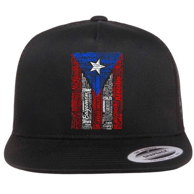 Puerto Rican Flag With Towns And Cities Of Puerto Rico Flatbill Hat
