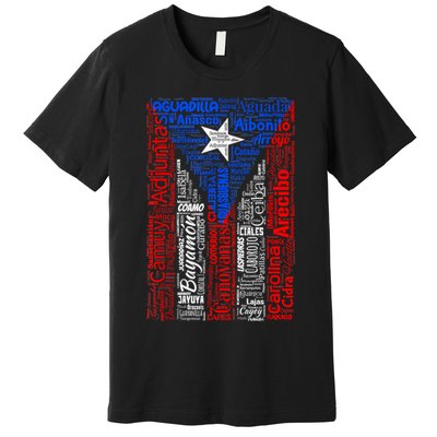 Puerto Rican Flag With Towns And Cities Of Puerto Rico Premium T-Shirt