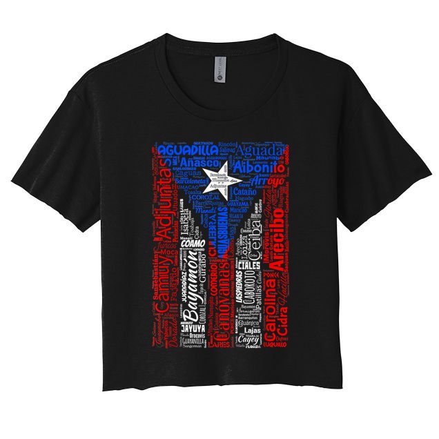 Puerto Rican Flag With Towns And Cities Of Puerto Rico Crop Top