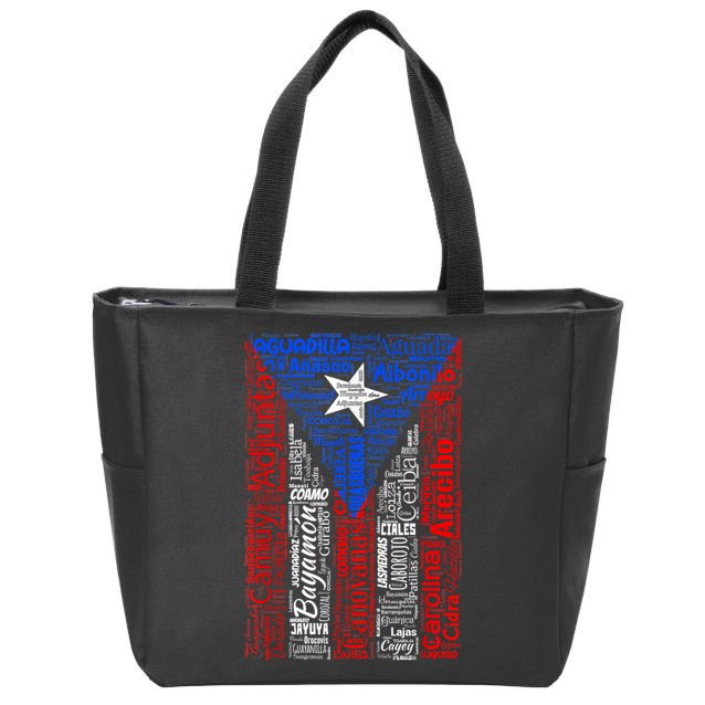 Puerto Rican Flag With Towns And Cities Of Puerto Rico Zip Tote Bag