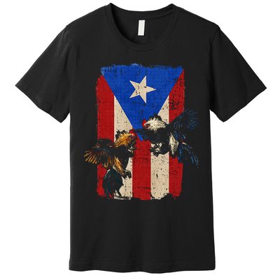 Puerto Rico Flag Cockfighter Game Fowl Cockfighting Rooster Premium T-Shirt