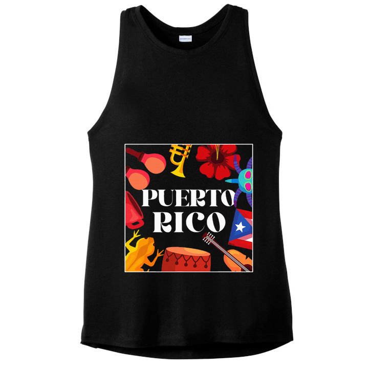 Puerto Rico Flag Flower Amapola Coquí Vejigante Pride Ladies PosiCharge Tri-Blend Wicking Tank