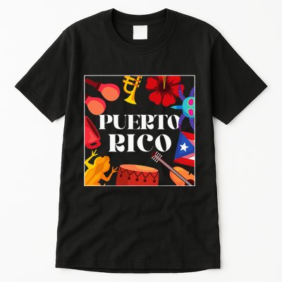 Puerto Rico Flag Flower Amapola Coquí Vejigante Pride Tall T-Shirt