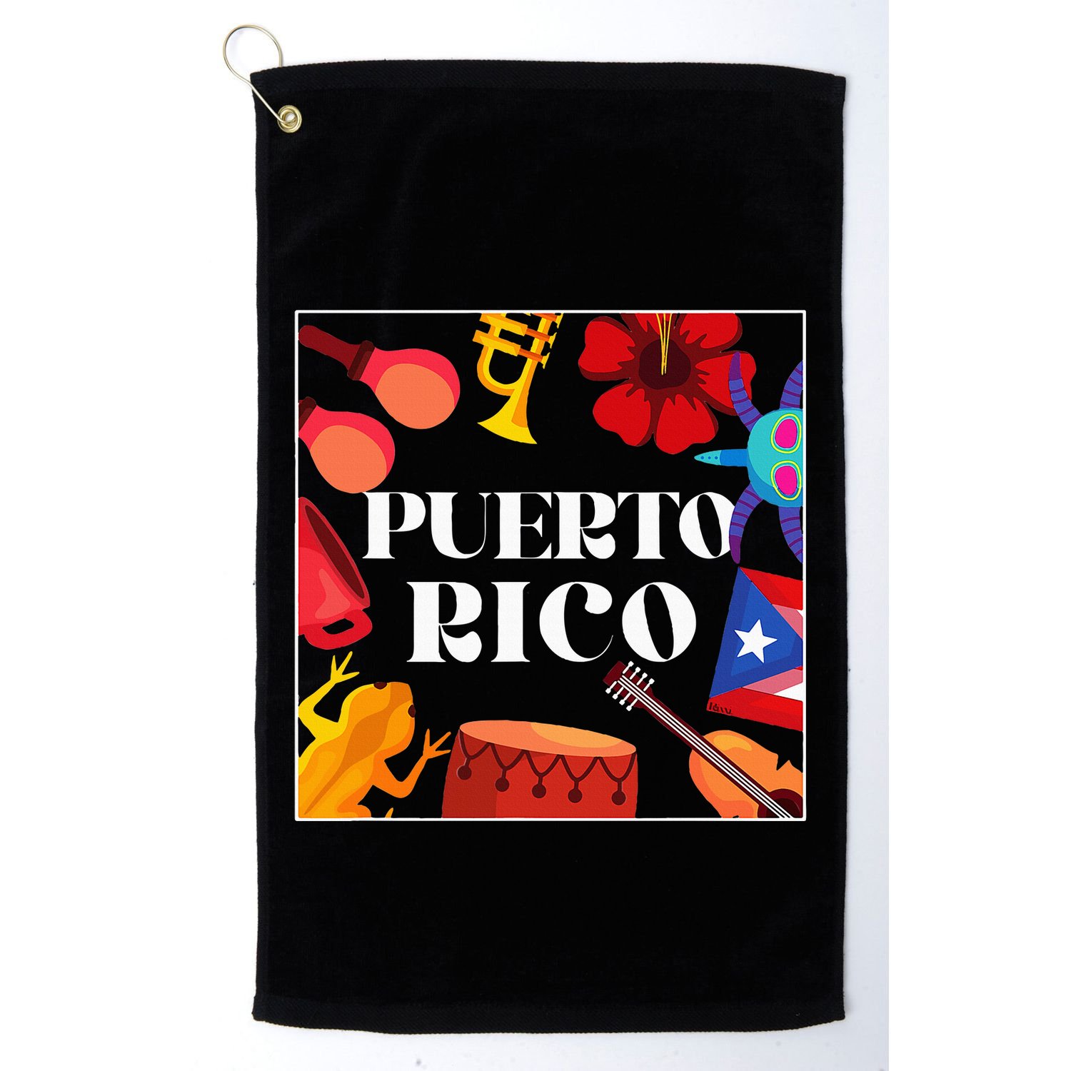 Puerto Rico Flag Flower Amapola Coquí Vejigante Pride Golf Towel