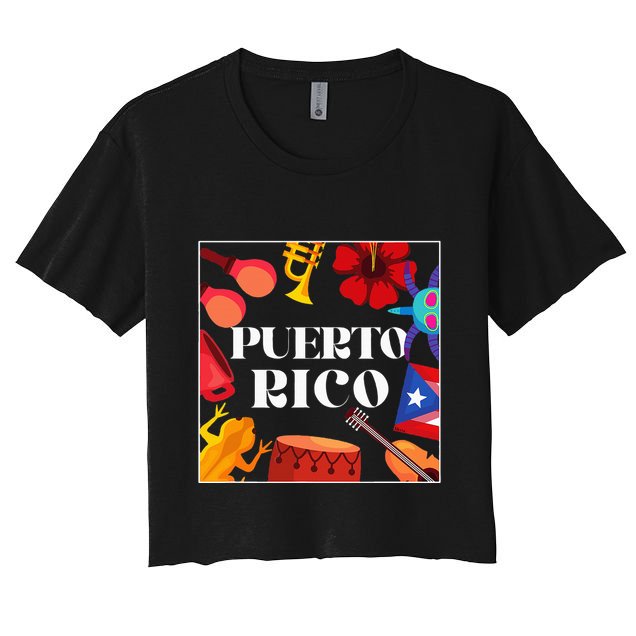 Puerto Rico Flag Flower Amapola Coquí Vejigante Pride Crop Top