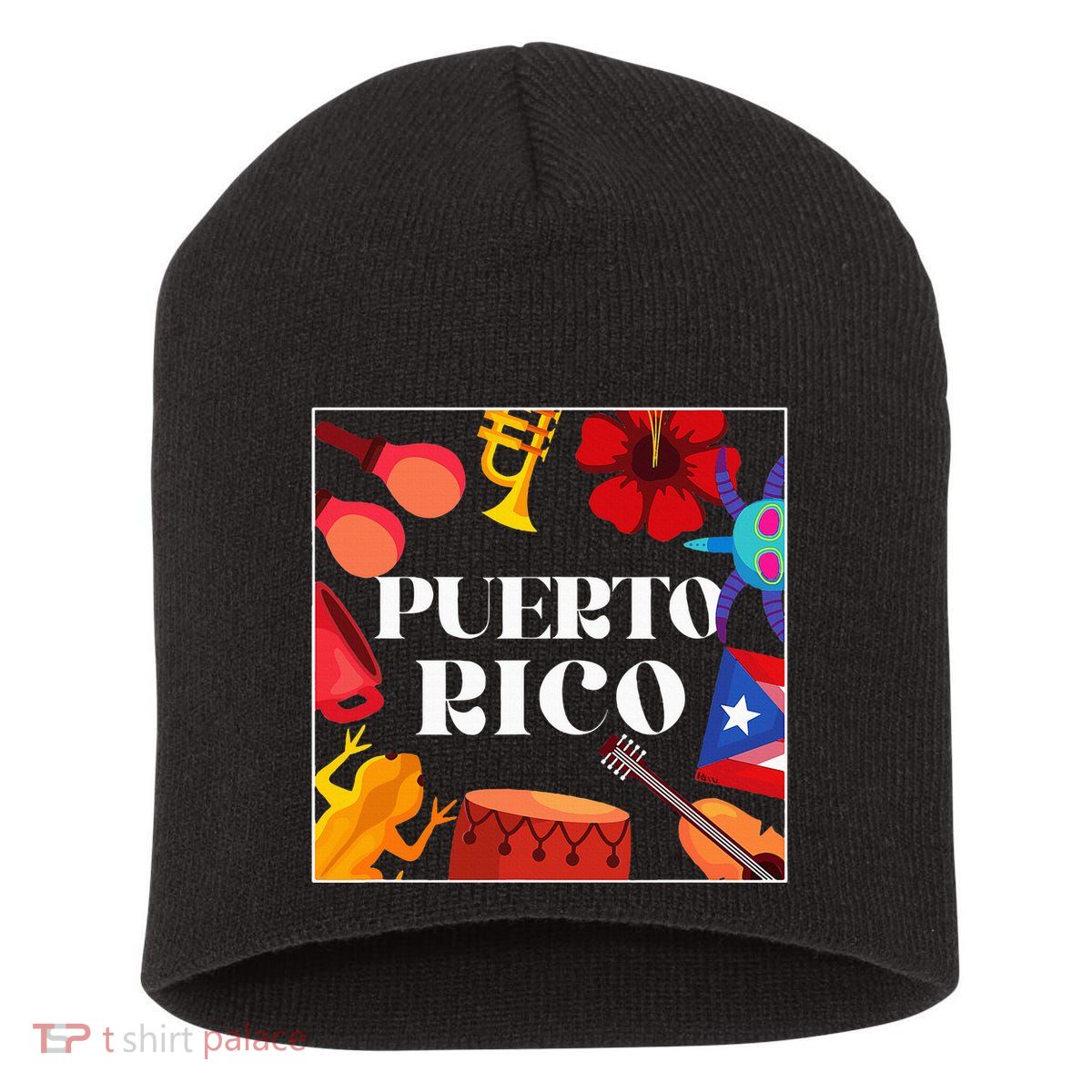Puerto Rico Flag Flower Amapola Coquí Vejigante Pride Short Acrylic Beanie