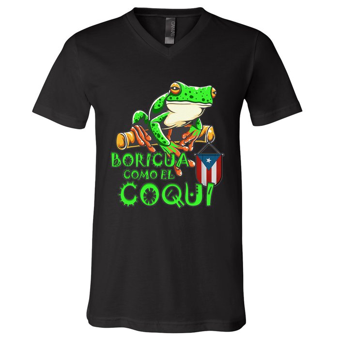 Puerto Rico Frog Puerto Rican Roots Coqui Taino Boricua Gift V-Neck T-Shirt