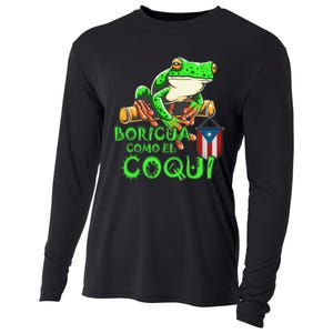 Puerto Rico Frog Puerto Rican Roots Coqui Taino Boricua Gift Cooling Performance Long Sleeve Crew