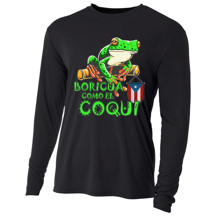 Puerto Rico Frog Puerto Rican Roots Coqui Taino Boricua Gift Cooling Performance Long Sleeve Crew