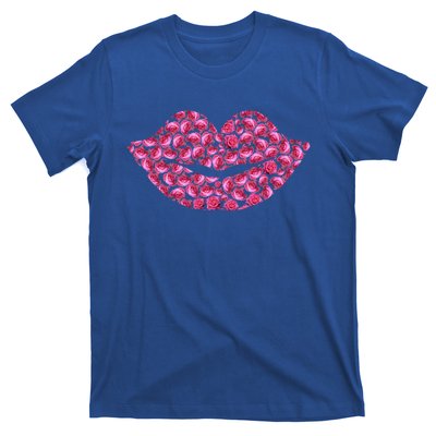 Pink Rose Flower Lips Tee Roses Lovers Floral Valentines Day Gift T-Shirt