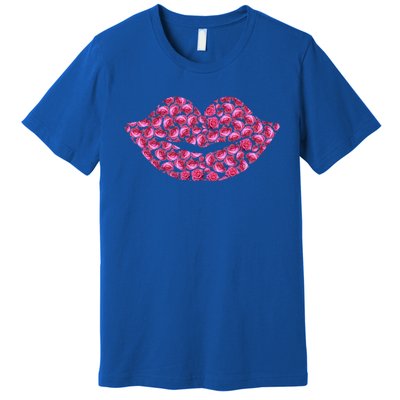 Pink Rose Flower Lips Tee Roses Lovers Floral Valentines Day Gift Premium T-Shirt