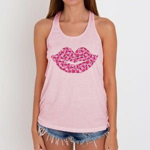 Pink Rose Flower Lips Tee Roses Lovers Floral Valentines Day Gift Women's Knotted Racerback Tank