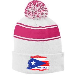 Puerto Ricans For Kamala Harris 2024 Stripe Pom Pom Beanie