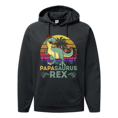 Papasaurus Rex Funny Dad T Performance Fleece Hoodie