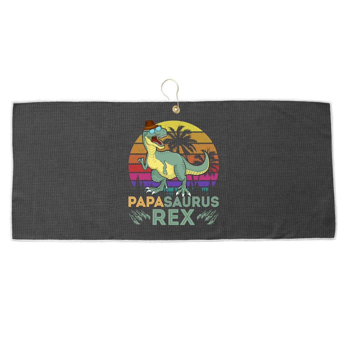 Papasaurus Rex Funny Dad T Large Microfiber Waffle Golf Towel