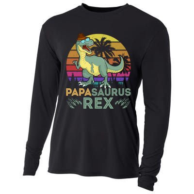 Papasaurus Rex Funny Dad T Cooling Performance Long Sleeve Crew