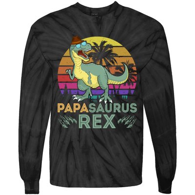 Papasaurus Rex Funny Dad T Tie-Dye Long Sleeve Shirt