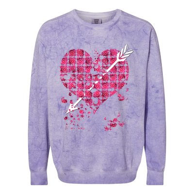 Pink Rose Flower Heart And Arrow Gift Roses Lovers Valentines Day Gift Colorblast Crewneck Sweatshirt