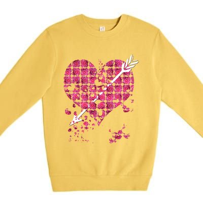 Pink Rose Flower Heart And Arrow Gift Roses Lovers Valentines Day Gift Premium Crewneck Sweatshirt