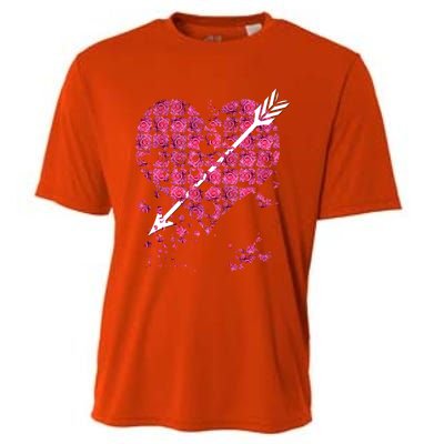 Pink Rose Flower Heart And Arrow Gift Roses Lovers Valentines Day Gift Cooling Performance Crew T-Shirt