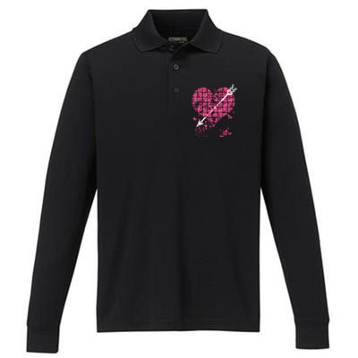 Pink Rose Flower Heart And Arrow Gift Roses Lovers Valentines Day Gift Performance Long Sleeve Polo