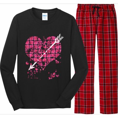 Pink Rose Flower Heart And Arrow Gift Roses Lovers Valentines Day Gift Long Sleeve Pajama Set