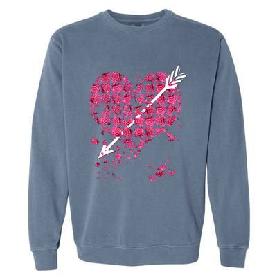 Pink Rose Flower Heart And Arrow Gift Roses Lovers Valentines Day Gift Garment-Dyed Sweatshirt