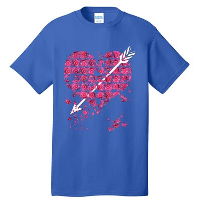 Pink Rose Flower Heart And Arrow Gift Roses Lovers Valentines Day Gift Tall T-Shirt