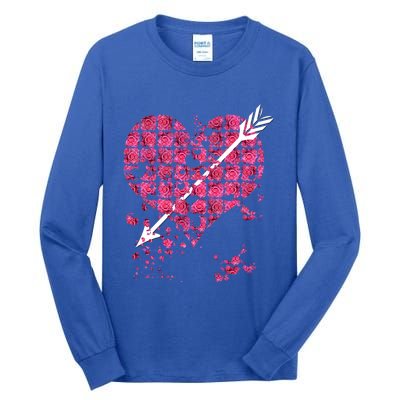 Pink Rose Flower Heart And Arrow Gift Roses Lovers Valentines Day Gift Tall Long Sleeve T-Shirt