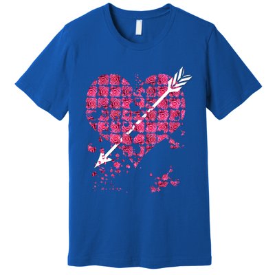 Pink Rose Flower Heart And Arrow Gift Roses Lovers Valentines Day Gift Premium T-Shirt