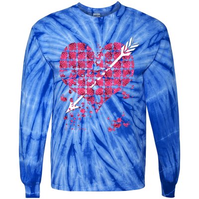 Pink Rose Flower Heart And Arrow Gift Roses Lovers Valentines Day Gift Tie-Dye Long Sleeve Shirt