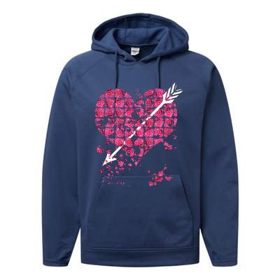 Pink Rose Flower Heart And Arrow Gift Roses Lovers Valentines Day Gift Performance Fleece Hoodie